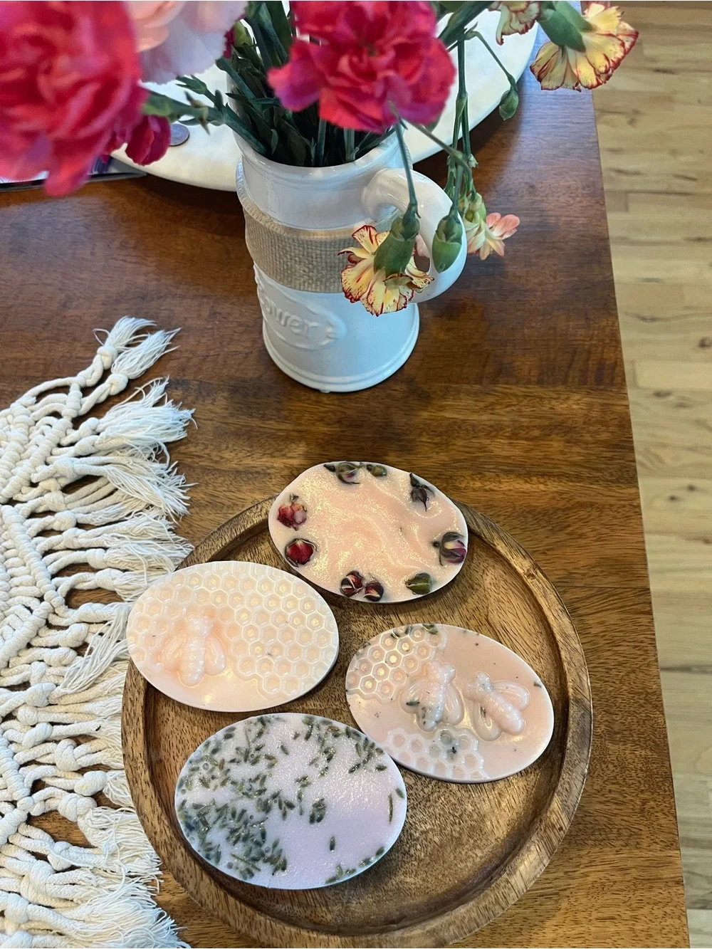 Handcrafted Pink Ceramic Bee Soap Dish Set - Home Accents